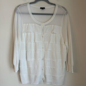 Talbots women winter white delicate tiered cartigan knit sweater XL rayon nylon